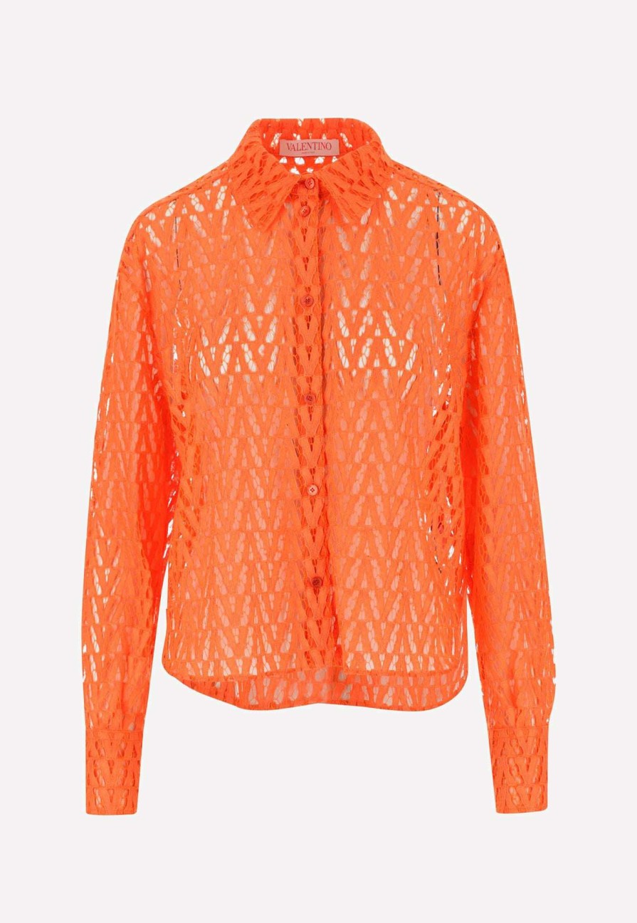 Evening * | Valentino V Optical Lace Shirt Orange