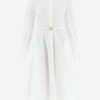 Dresses * | Valentino Long-Sleeved Midi Shirt Dress With Vlogo Belt White