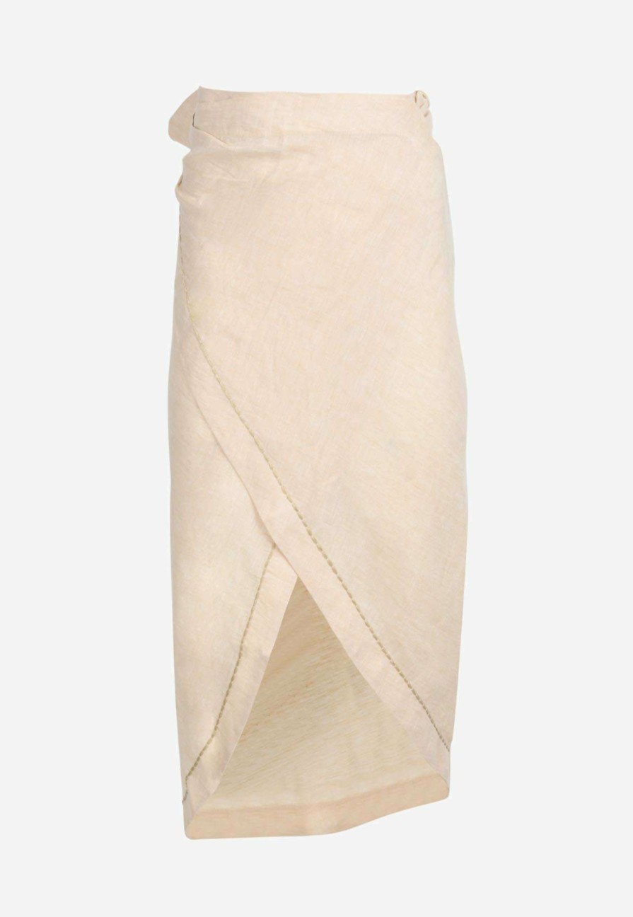 Skirts * | Pink Filosofy Bossa Midi Wrap Skirt Beige