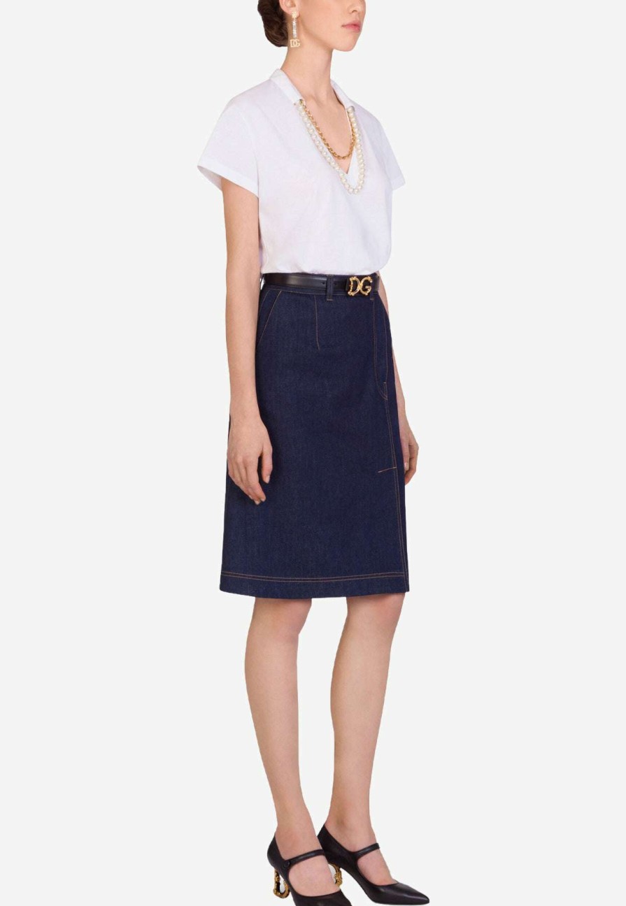 Skirts * | Dolce & Gabbana A-Line Denim Skirt Blue