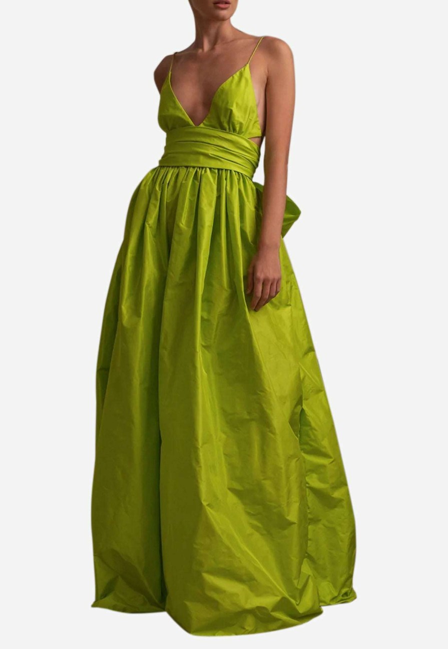 Evening * | Leal Daccarett Corombaia Silk Taffeta Gown With Oversized Bow Detail Lime