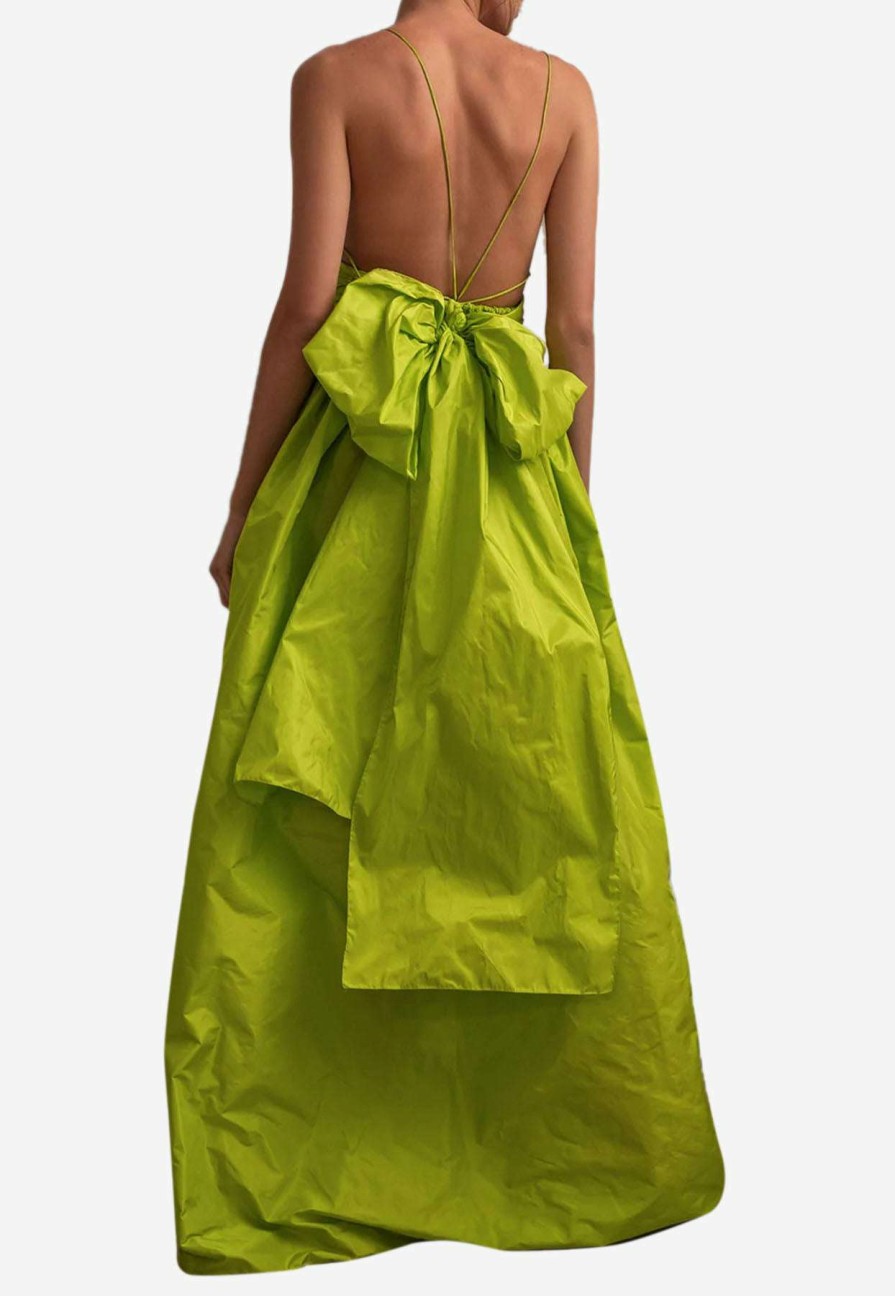 Evening * | Leal Daccarett Corombaia Silk Taffeta Gown With Oversized Bow Detail Lime