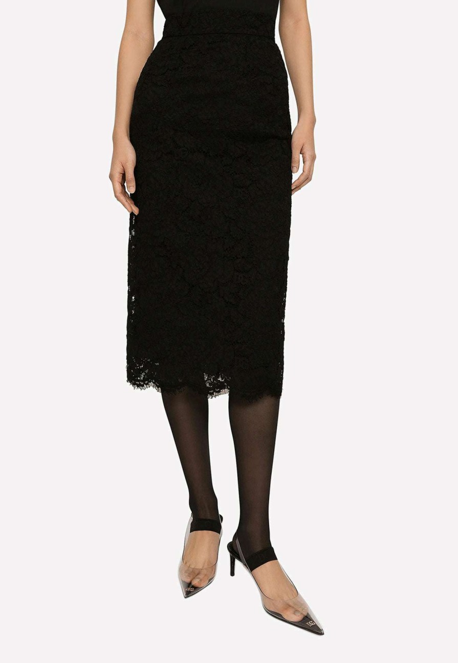 Skirts * | Dolce & Gabbana High-Waist Lace Midi Skirt Black