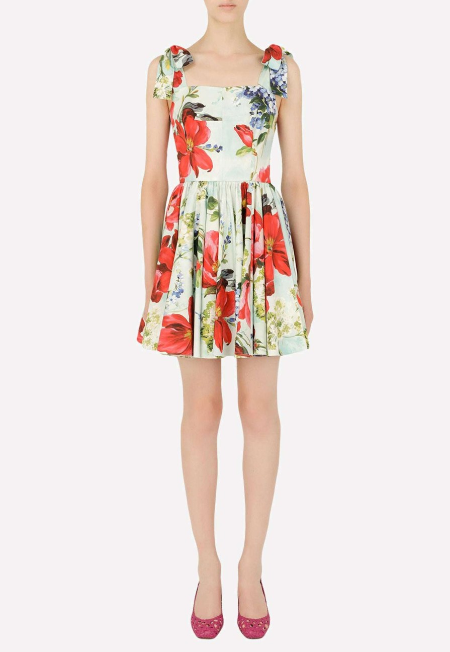 Dresses * | Dolce & Gabbana Garden-Print Poplin Mini Dress Multicolor