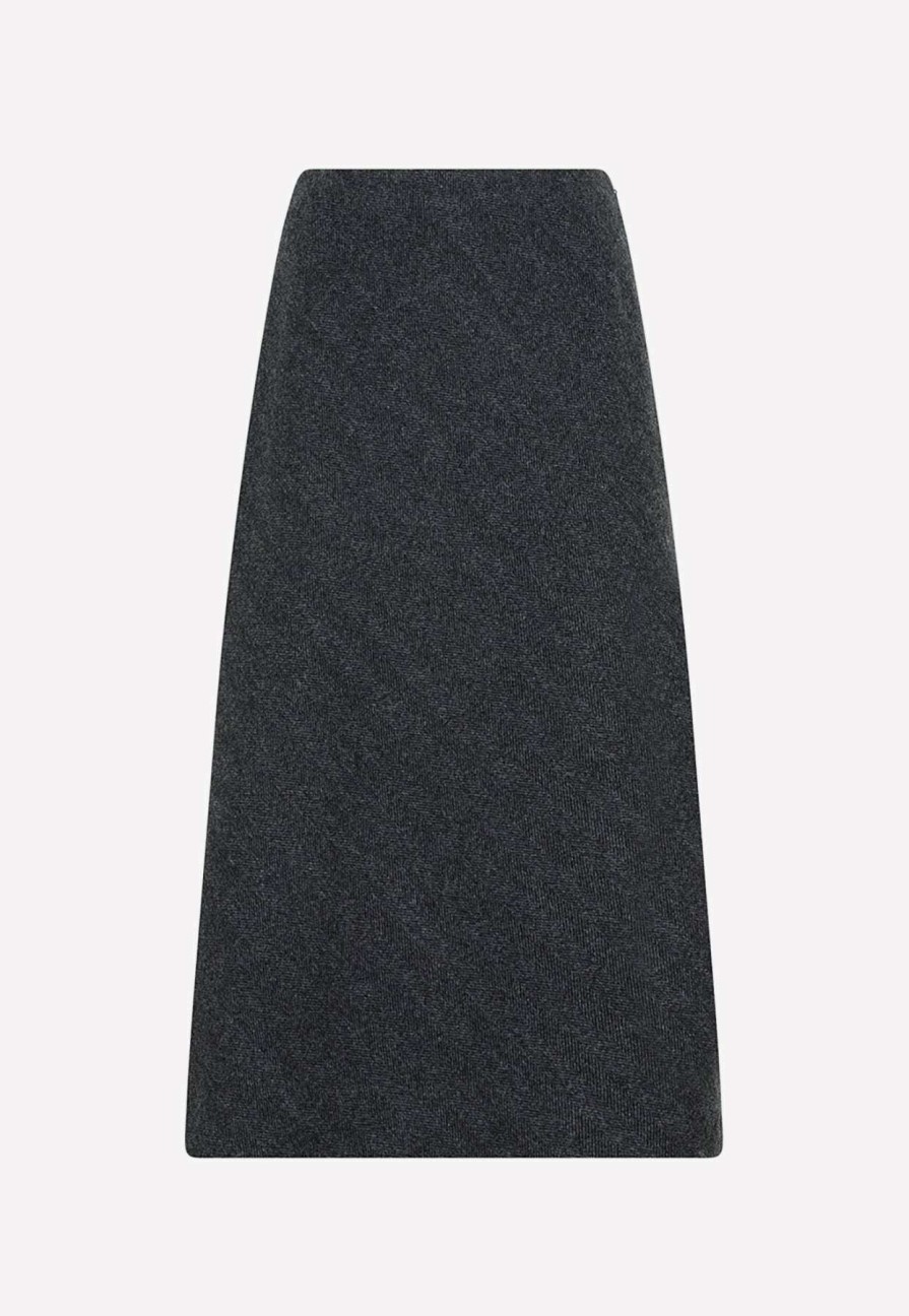 Skirts * | Maison Margiela Herringbone Midi Skirt In Wool Gray