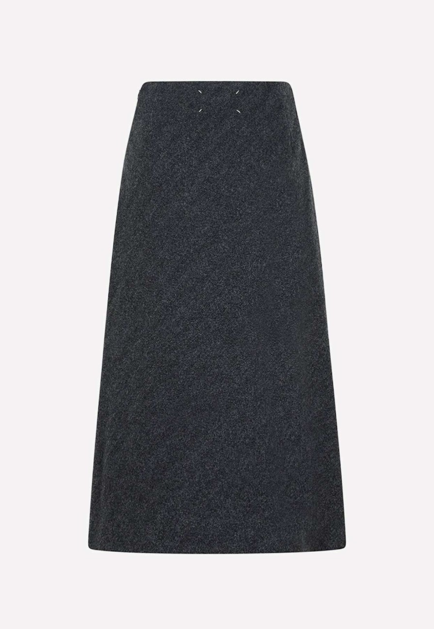 Skirts * | Maison Margiela Herringbone Midi Skirt In Wool Gray