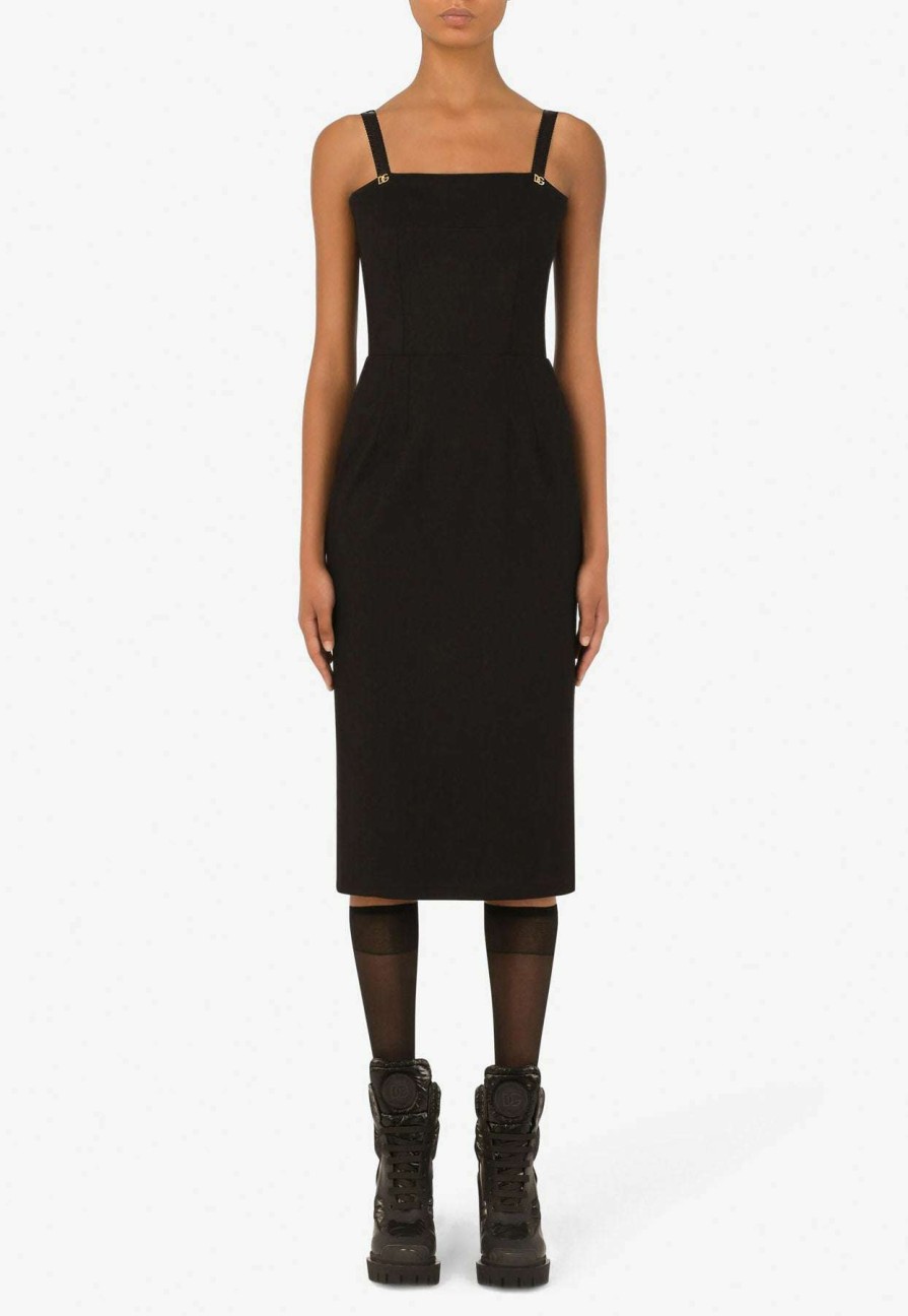 Evening * | Dolce & Gabbana Dg Embellished Stretch Jersey Midi Dress Black