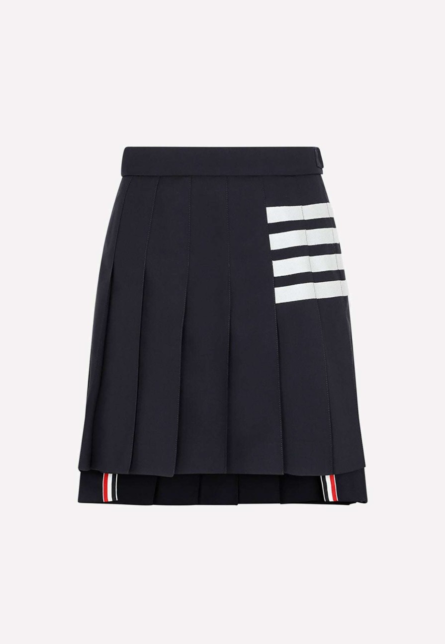 Skirts * | Thom Browne 4-Bar Pleated Mini Skirt Navy