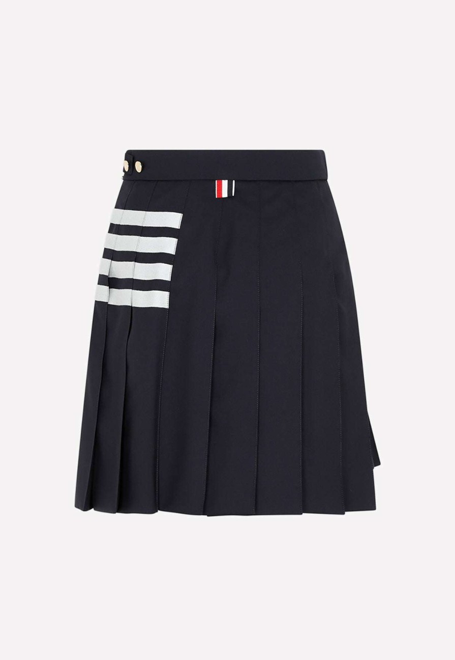 Skirts * | Thom Browne 4-Bar Pleated Mini Skirt Navy