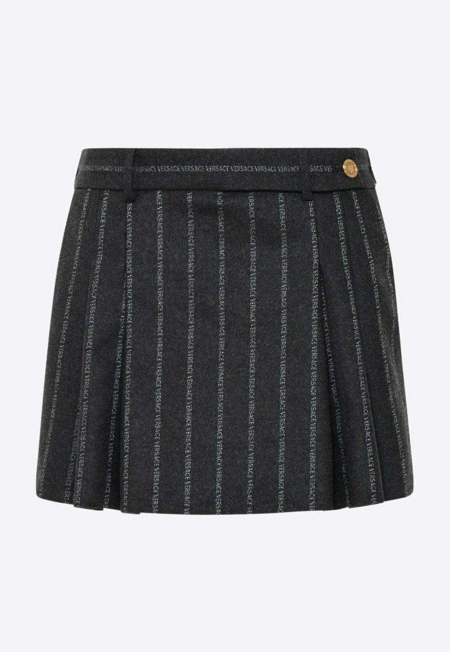 Skirts * | Versace Pinstripe Logo Mini Skirt Black