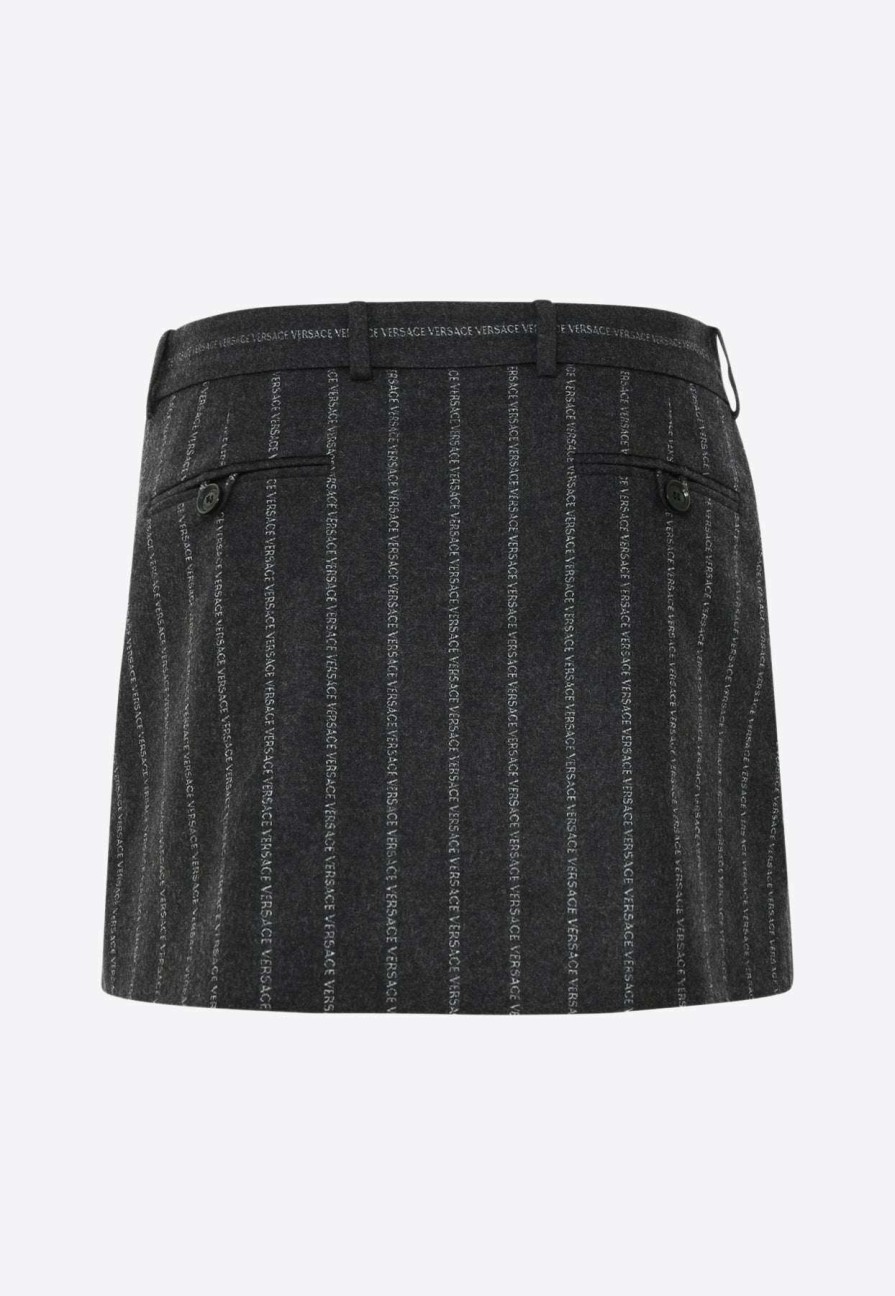 Skirts * | Versace Pinstripe Logo Mini Skirt Black