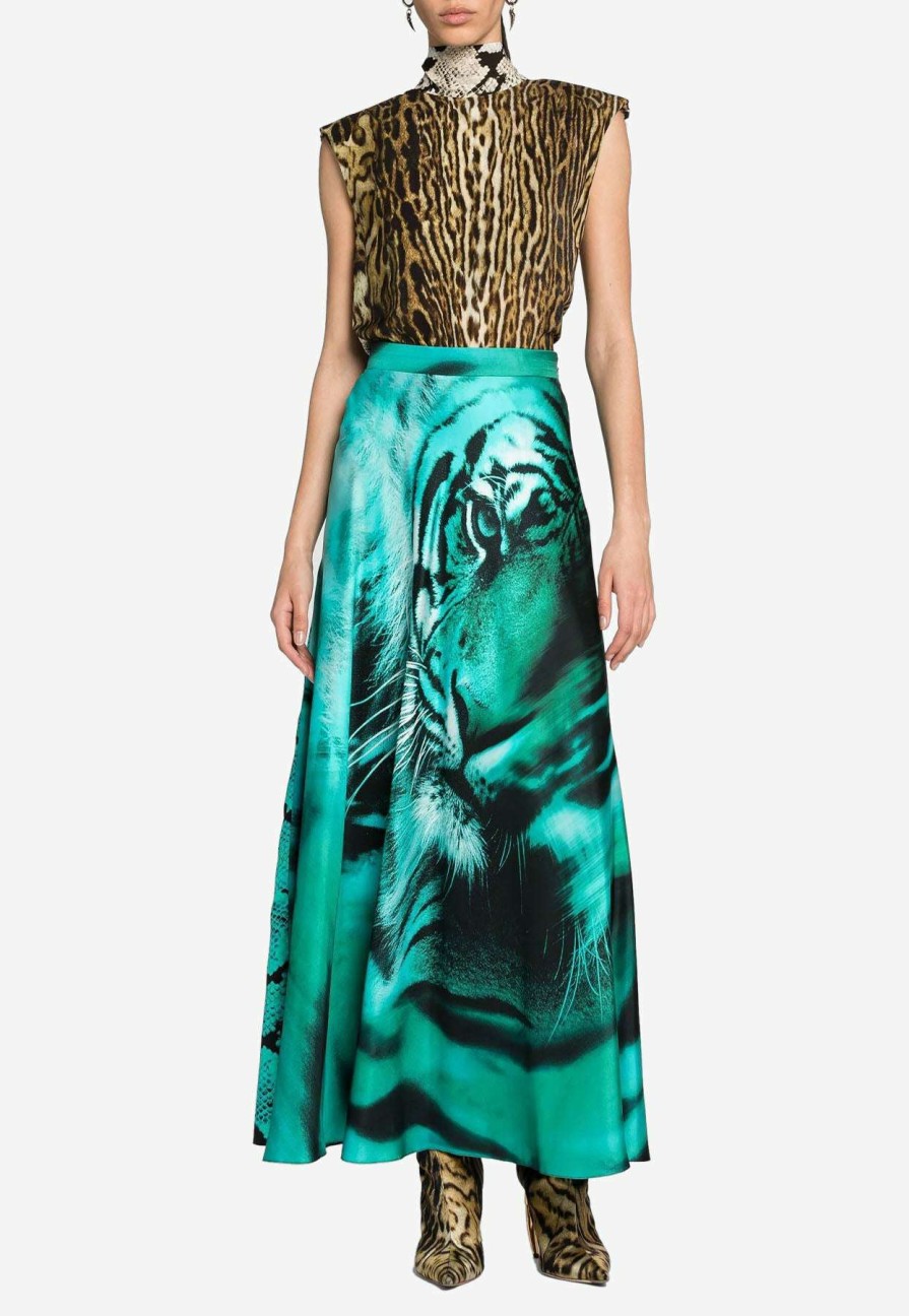 Evening * | Roberto Cavalli Animal Print Tie-Neck Top Multicolor