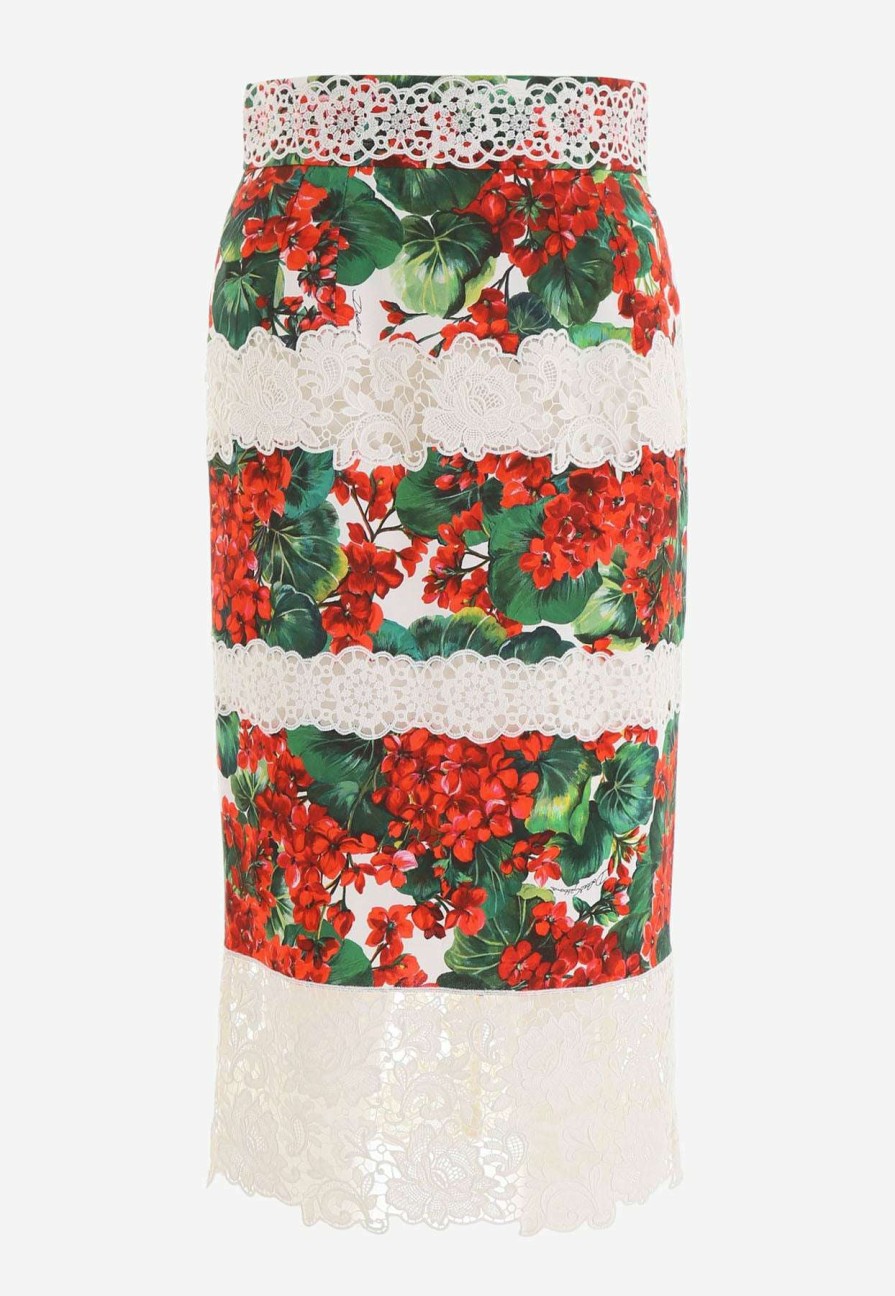 Skirts * | Dolce & Gabbana Portofino Print Lace-Trimmed Midi Skirt Multicolor