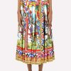 Skirts * | Dolce & Gabbana Carretto Print Pleated Silk Twill Midi Skirt Multicolor