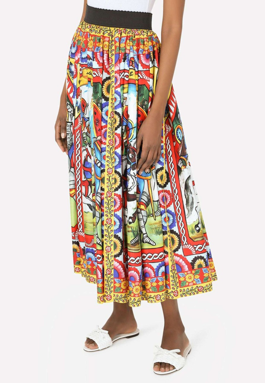 Skirts * | Dolce & Gabbana Carretto Print Pleated Silk Twill Midi Skirt Multicolor