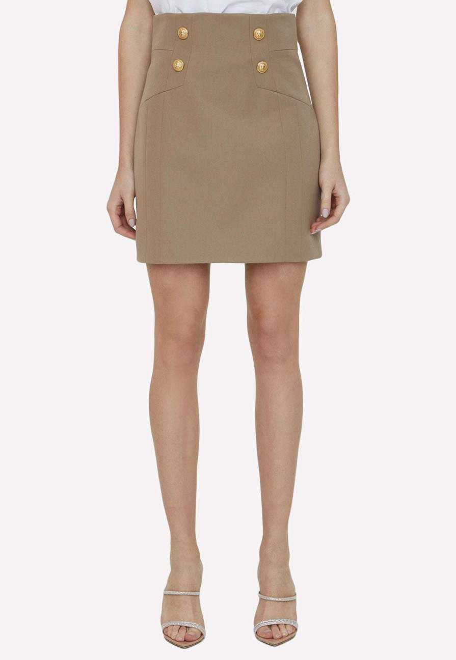 Skirts * | Balmain Grain De Poudre Pencil Mini Skirt Beige