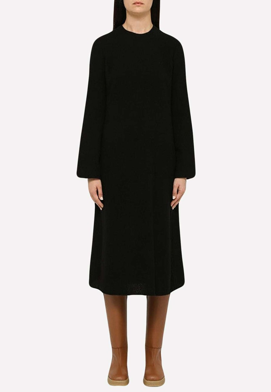 Dresses * | Chloe Wool And Cashmere Knitted Midi Dress Black