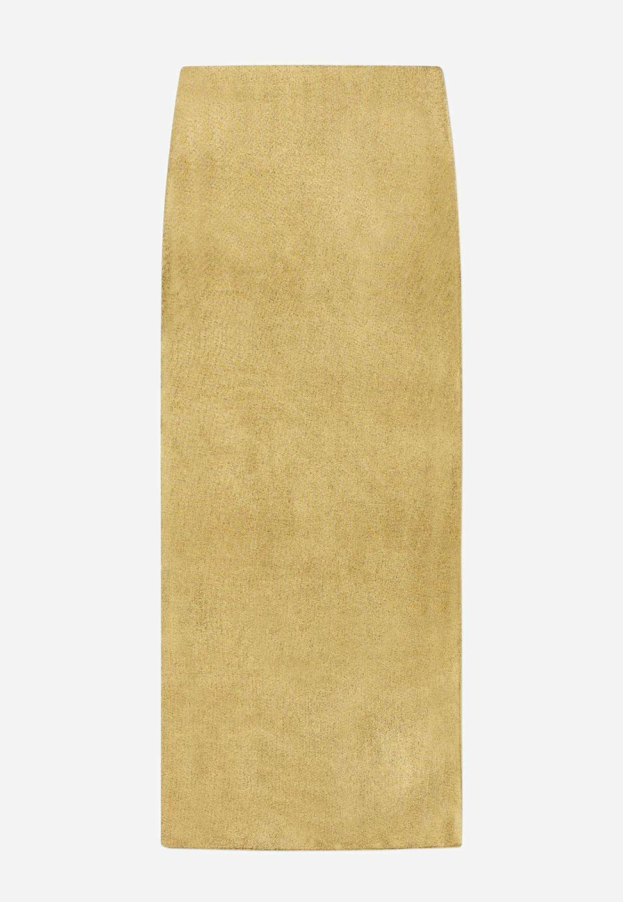 Skirts * | Tom Ford High-Waist Midi Glossy Skirt Gold