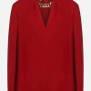 Evening * | Valentino V-Neck Cady Couture Blouse With Vlogo Chain Red