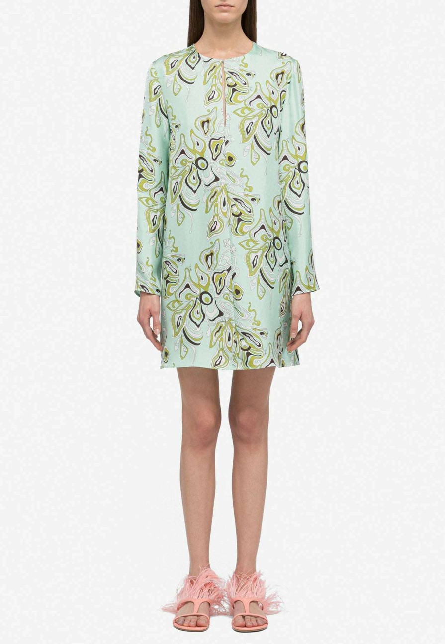 Dresses * | Emilio Pucci Africana Print Silk Mini Dress Mint