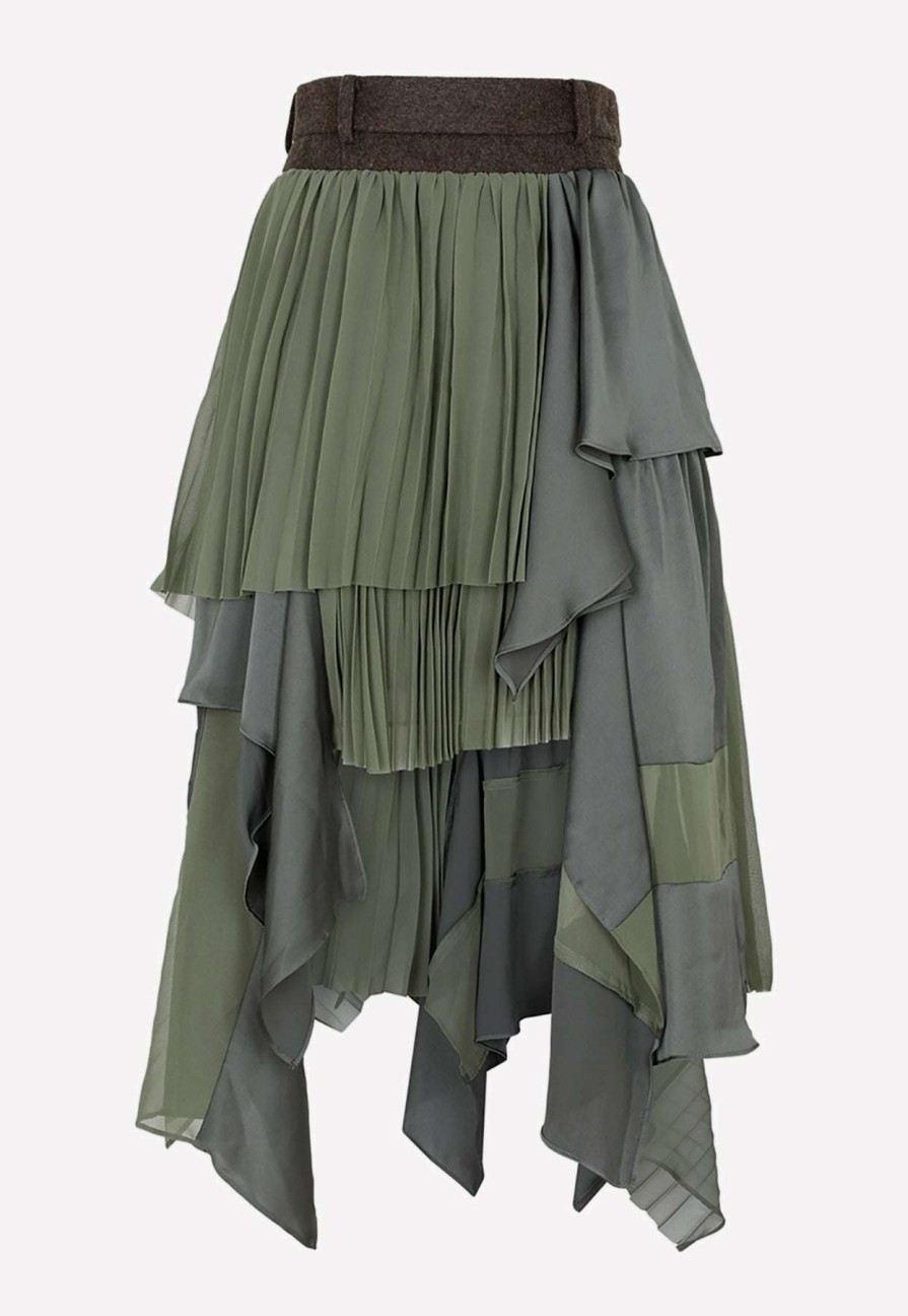 Skirts * | Sacai Deconstructed Midi Skirt Green