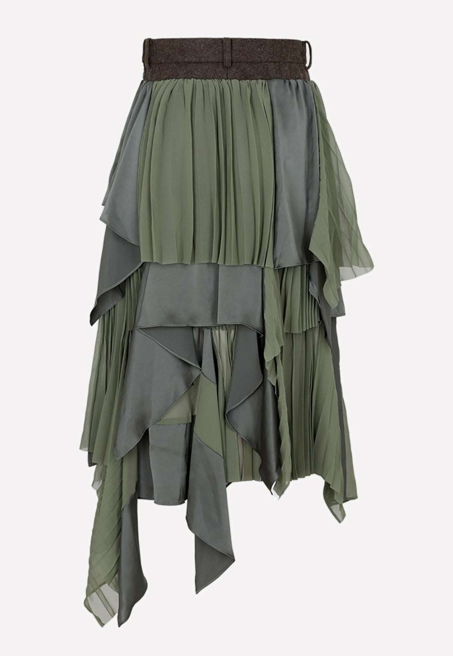 Skirts * | Sacai Deconstructed Midi Skirt Green