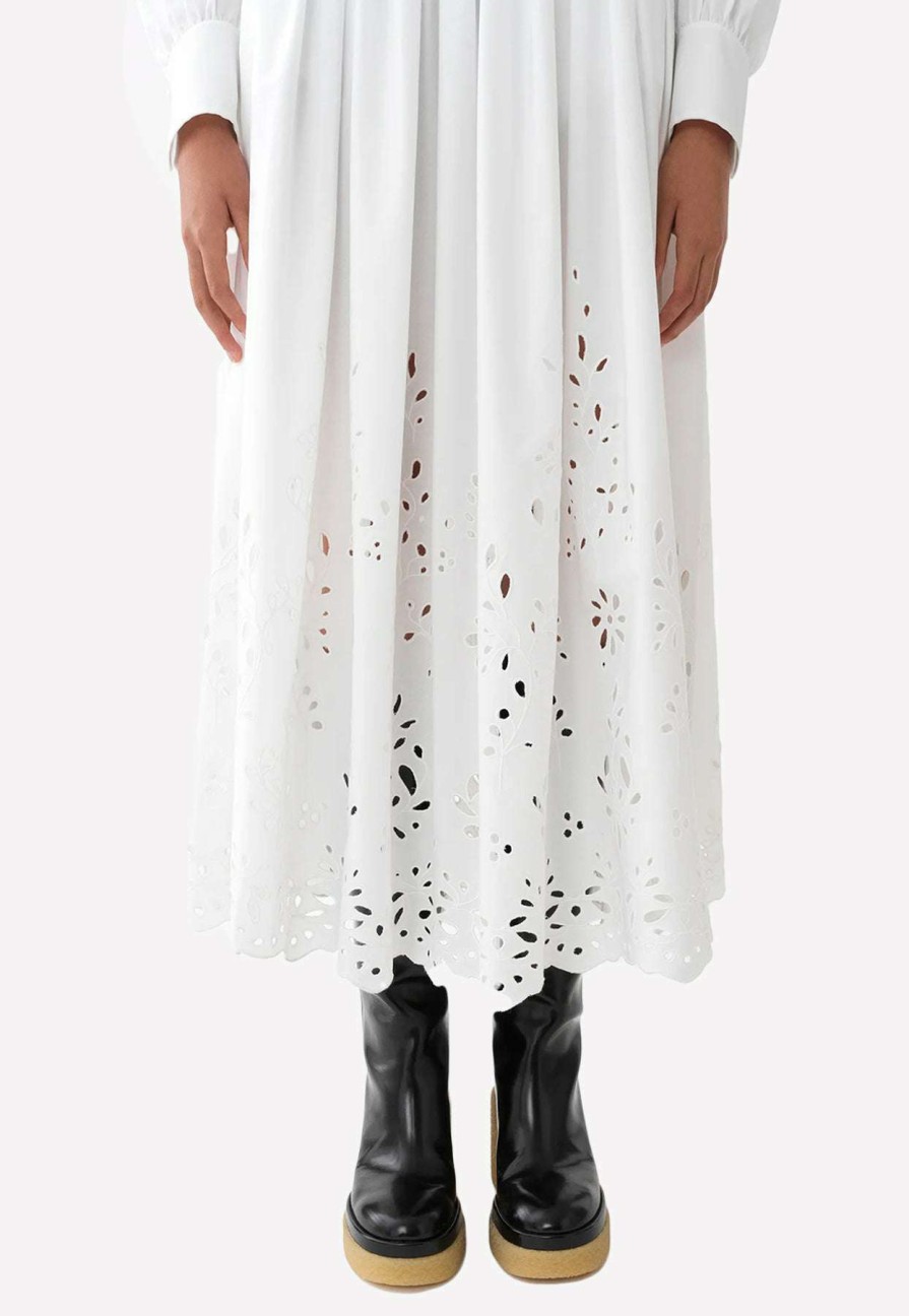 Skirts * | Chloe Broderie Anglaise High-Waist Midi Skirt White