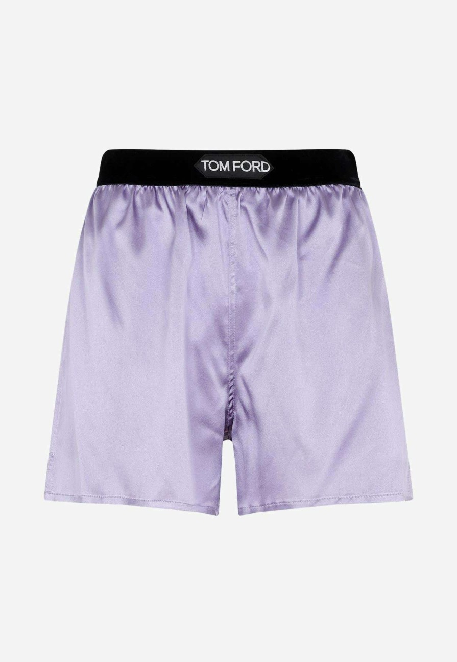 Shorts * | Tom Ford Logo Waistband Silk Shorts Purple