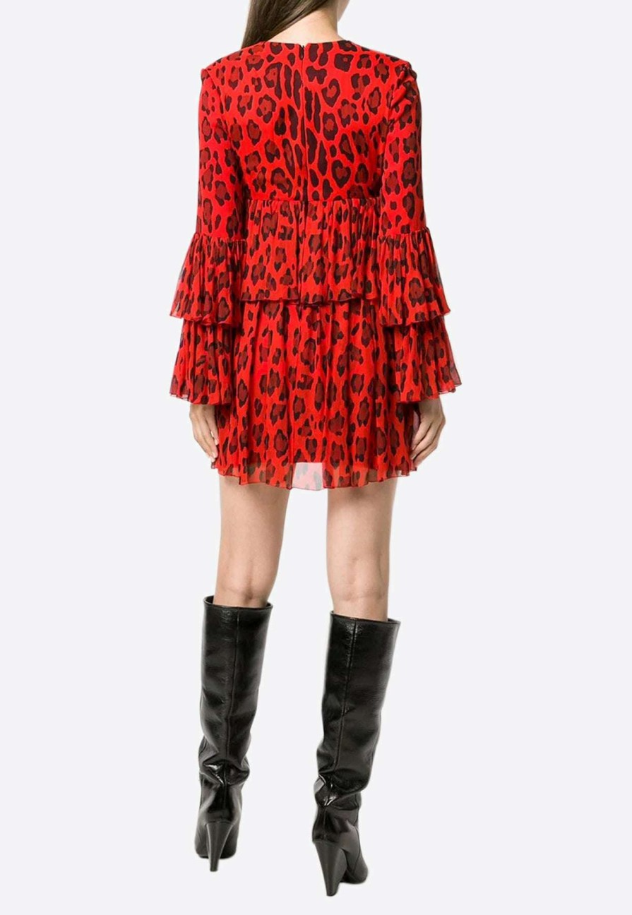 Dresses * | Tom Ford Leopard Print Silk Mini Dress Red