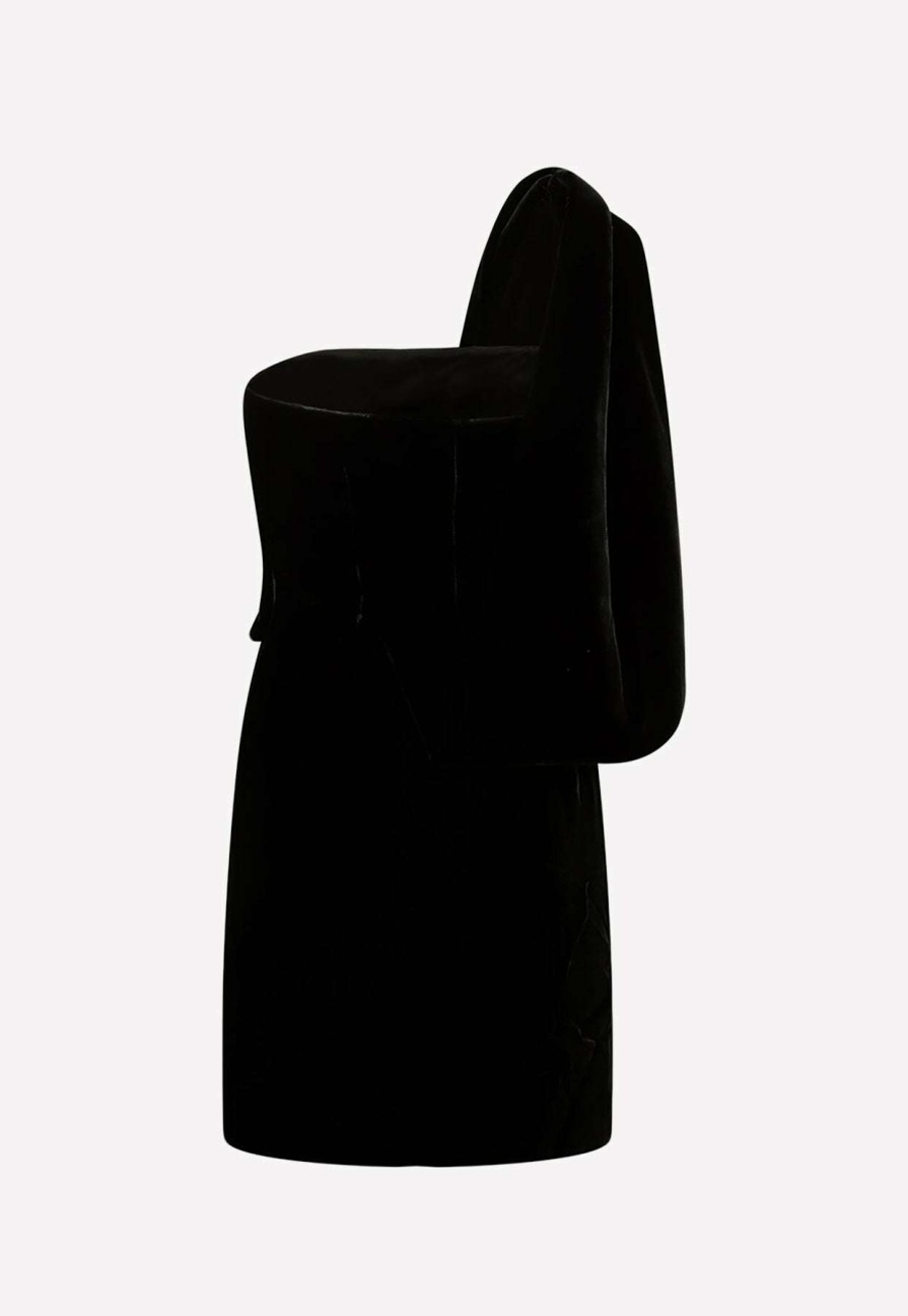 Dresses * | Tom Ford One-Shoulder Mini Dress In Velvet Black