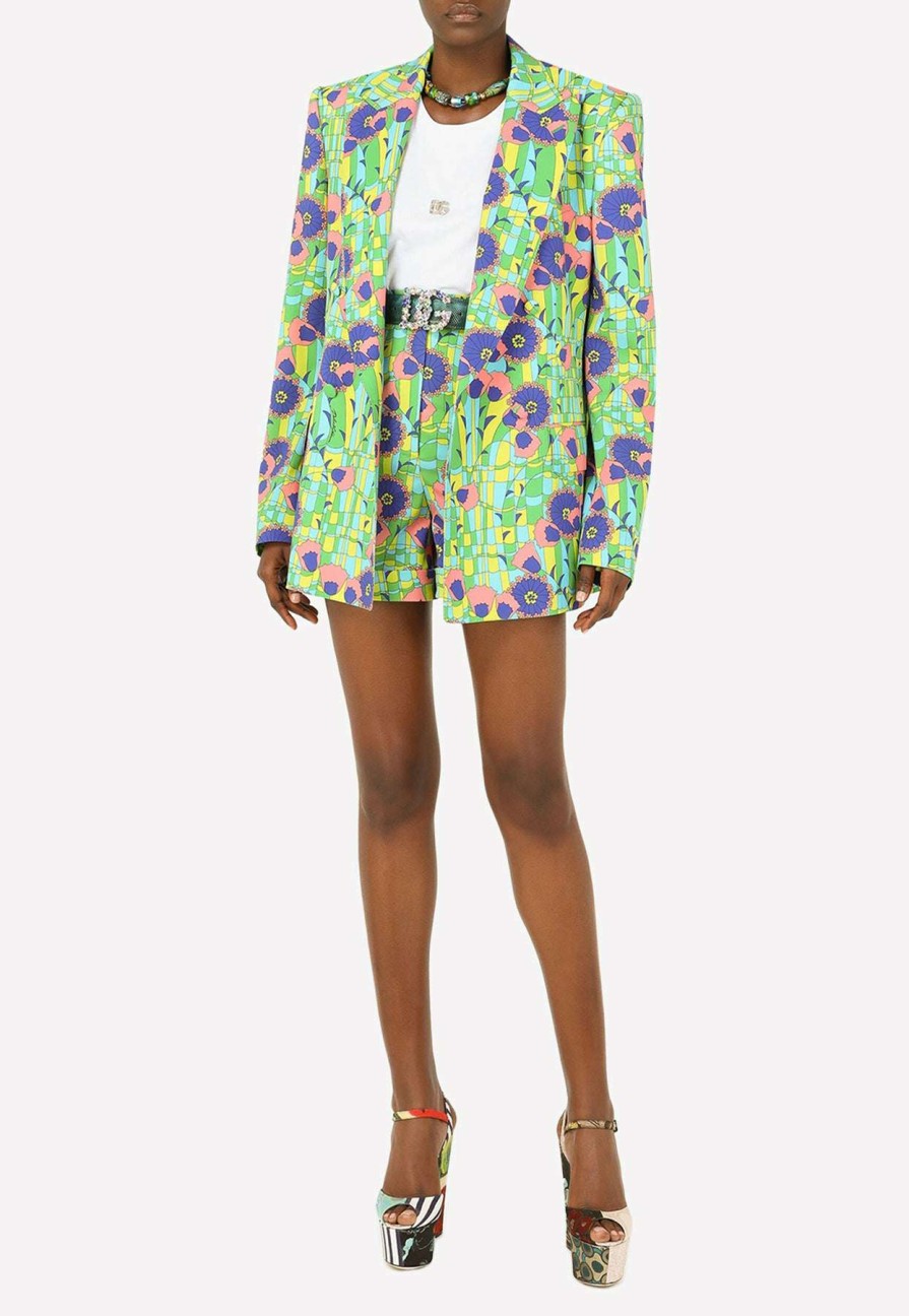 Shorts * | Dolce & Gabbana 60'S Print High-Waist Gabardine Shorts Green