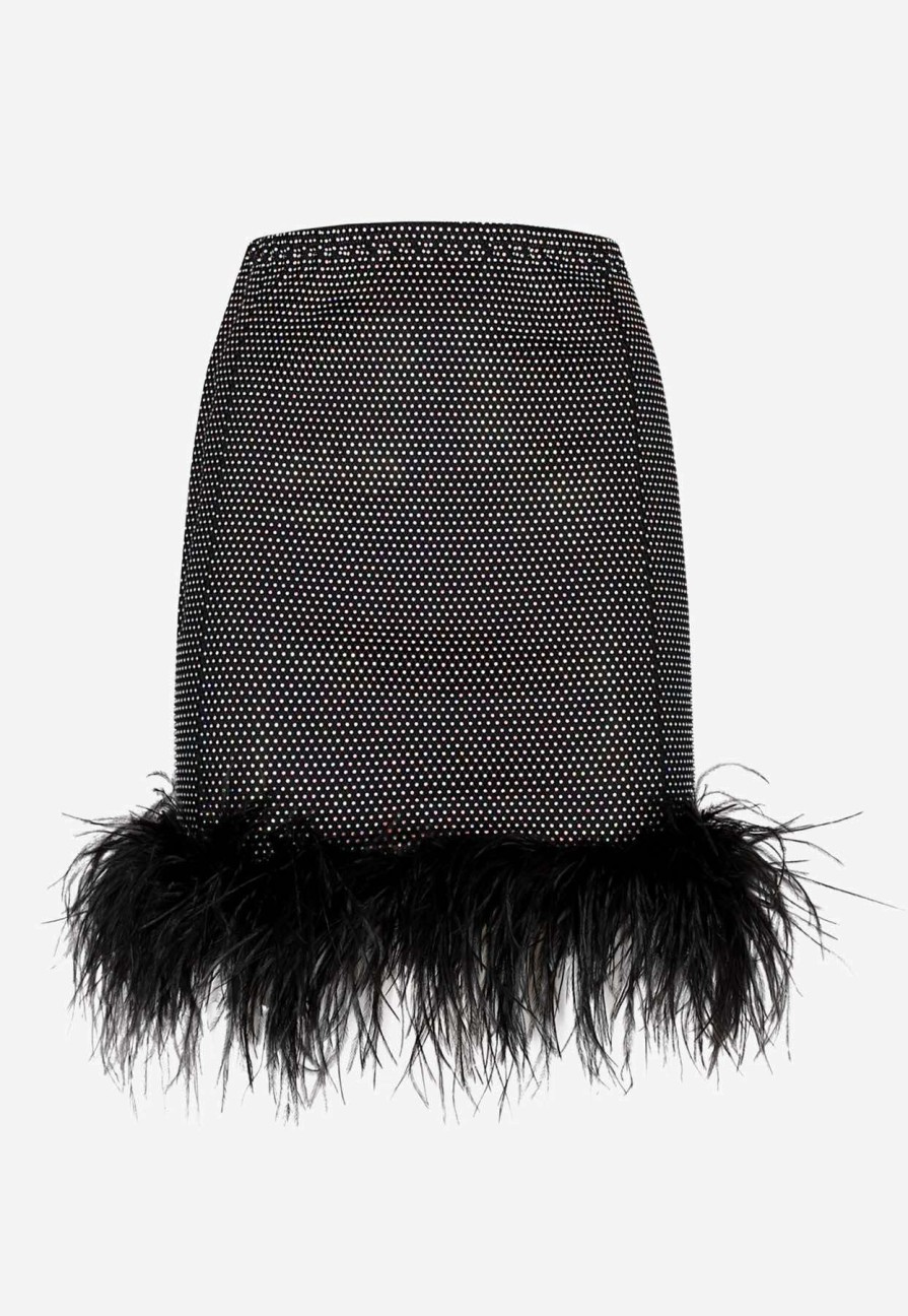 Skirts * | Santa Brands Crystal-Embellished Mini Feather Skirt Black