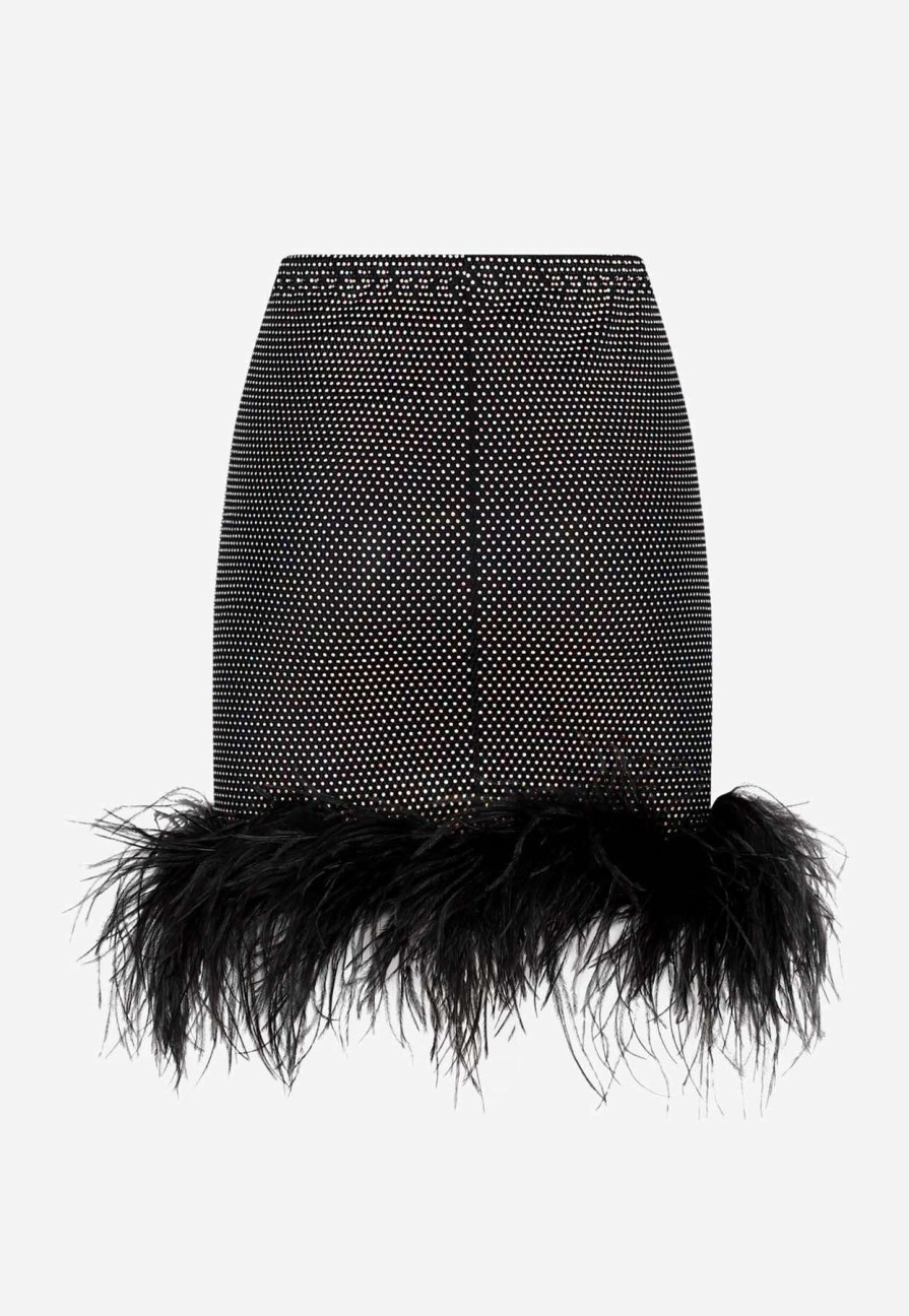 Skirts * | Santa Brands Crystal-Embellished Mini Feather Skirt Black