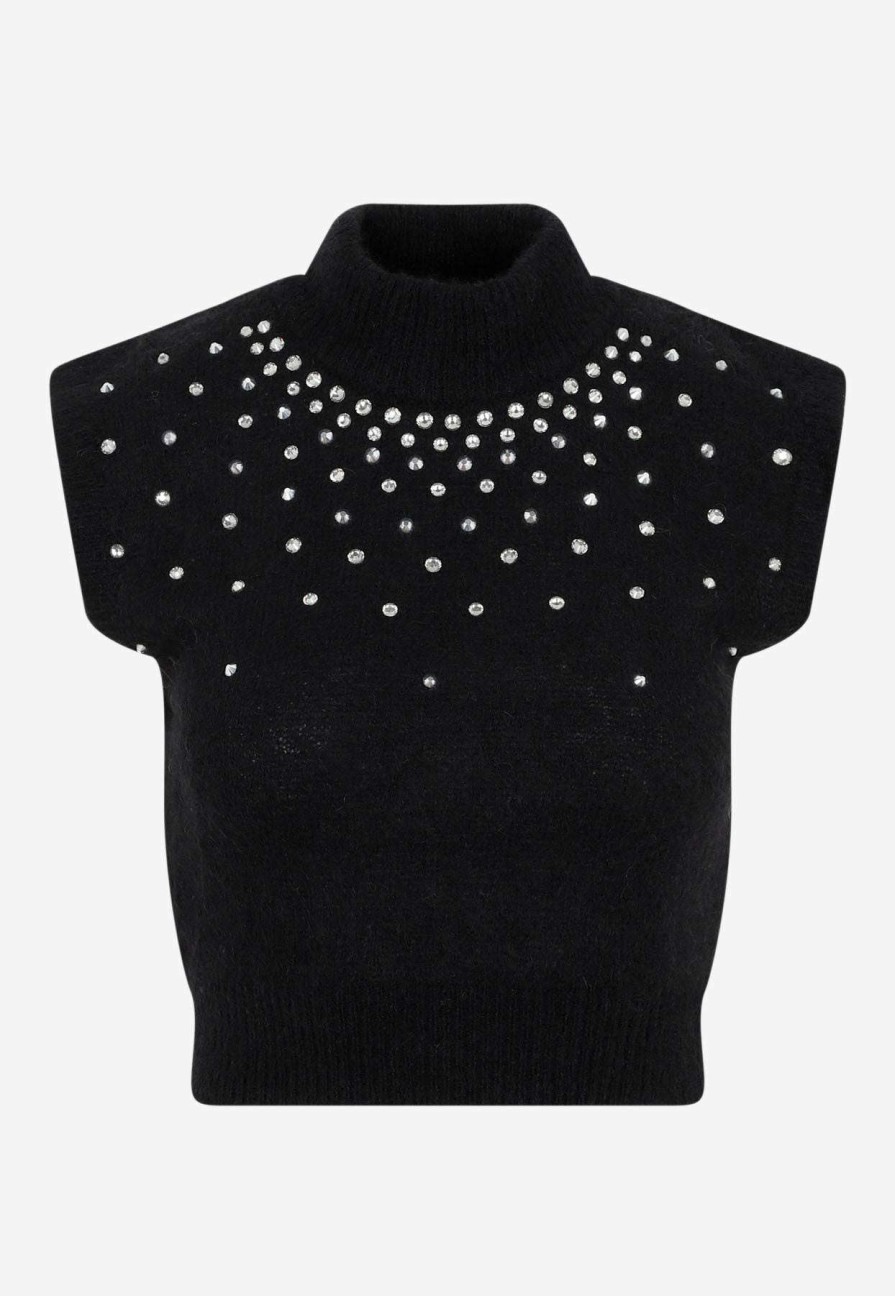 Evening * | Alessandra Rich Sleeveless Crystal-Embellished Top Black