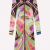 Dresses * | Versace Signature Print Midi Shirt Dress In Silk Multicolor