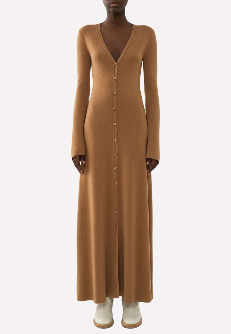 Dresses * | Chloe V-Neck Maxi Cardigan Dress Camel