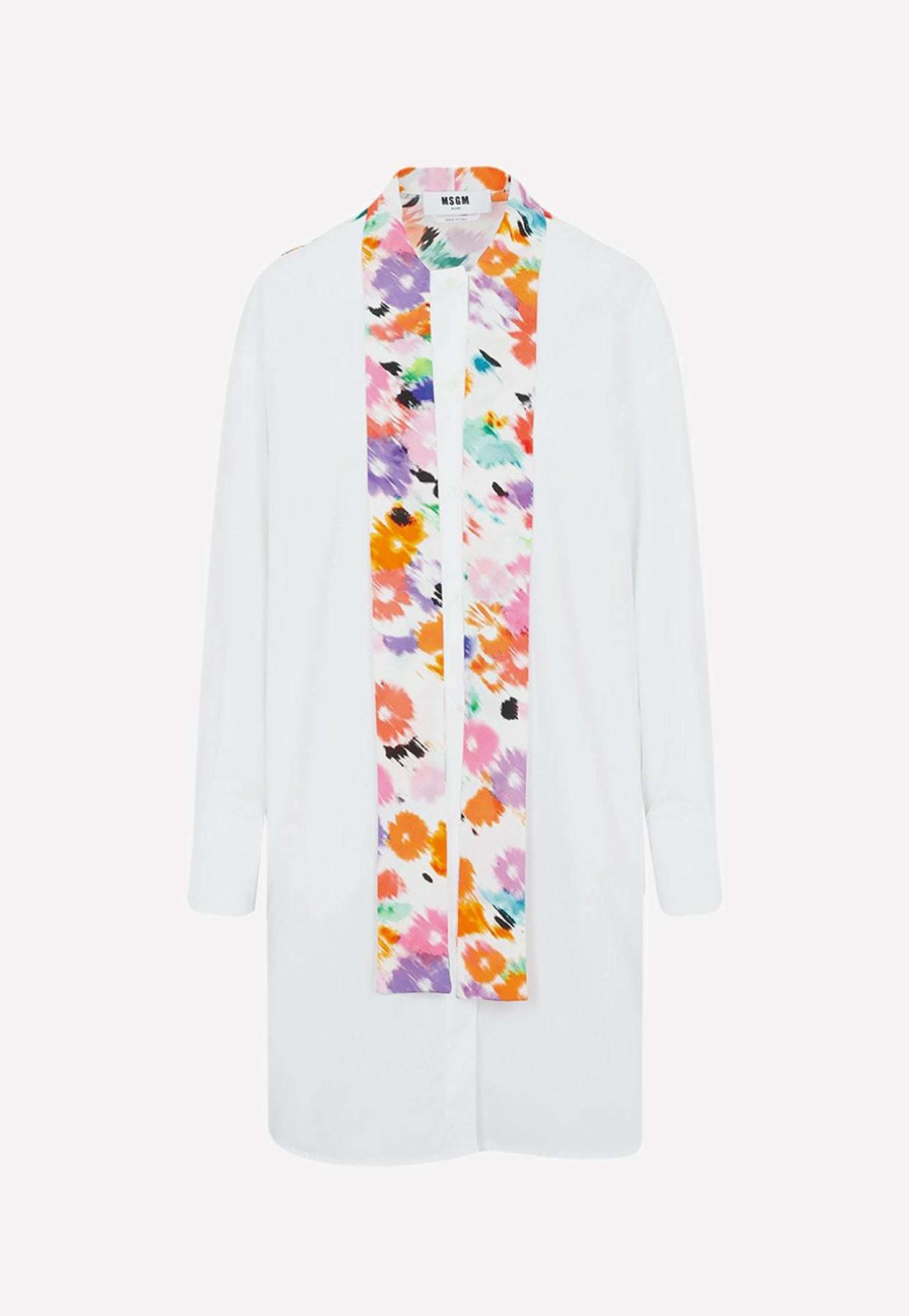 Dresses * | Msgm Long-Sleeved Shirt Dress White