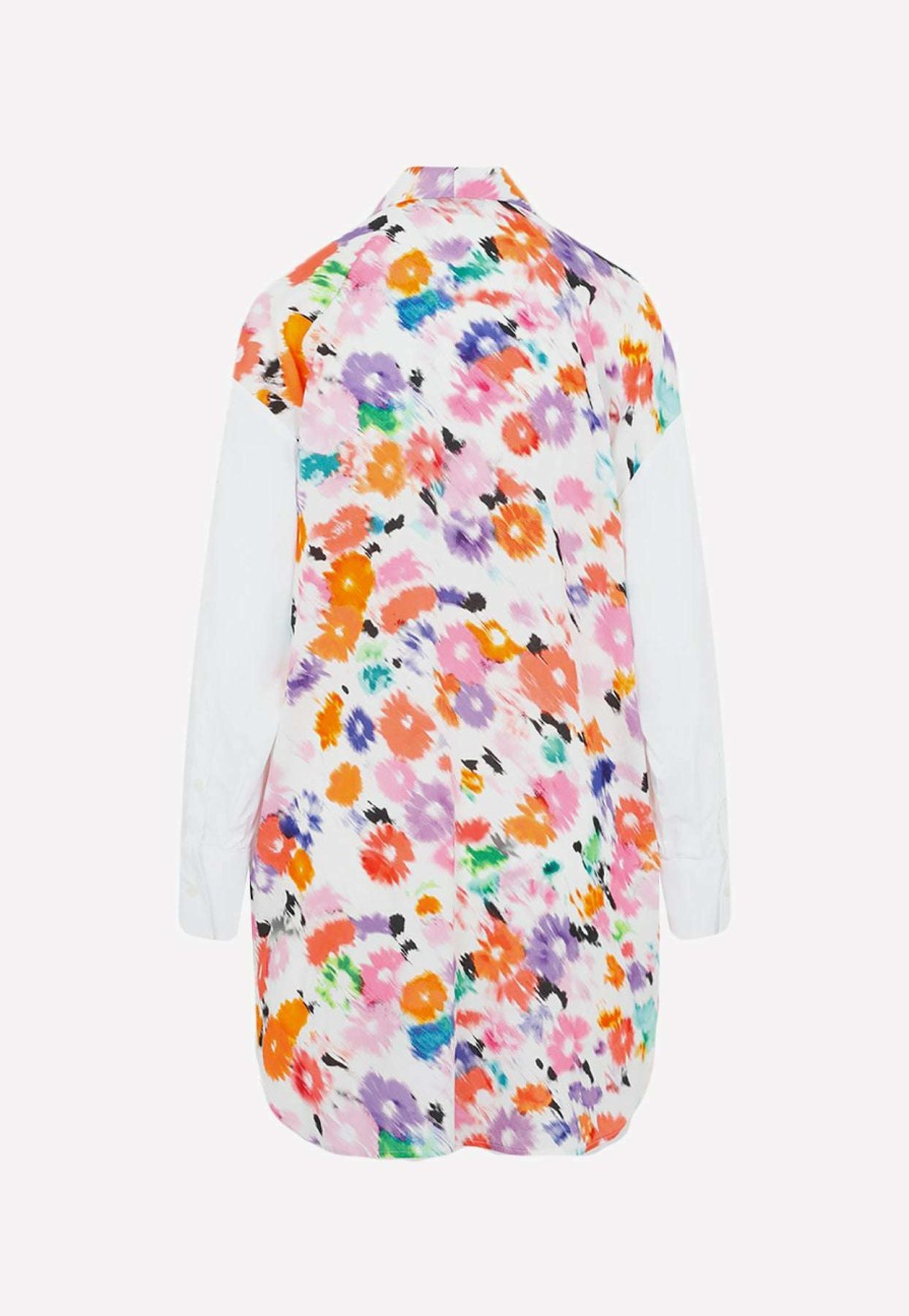 Dresses * | Msgm Long-Sleeved Shirt Dress White