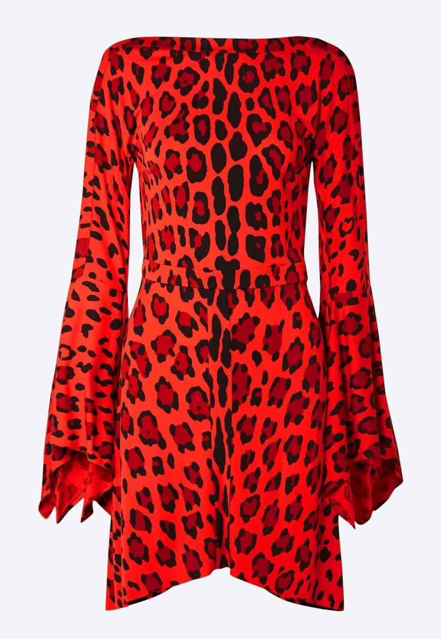 Dresses * | Tom Ford Leopard Print Asymmetric Mini Dress Red