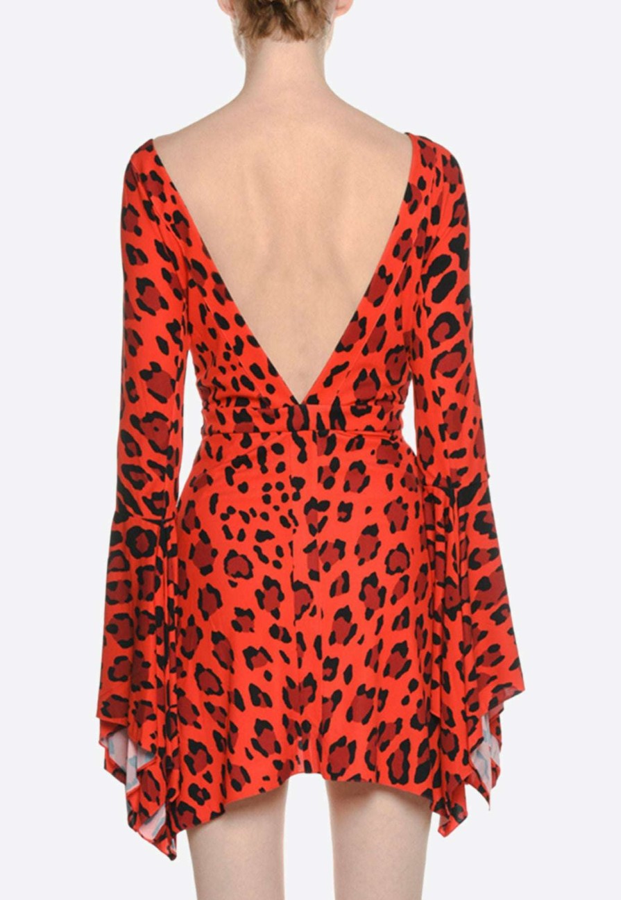 Dresses * | Tom Ford Leopard Print Asymmetric Mini Dress Red