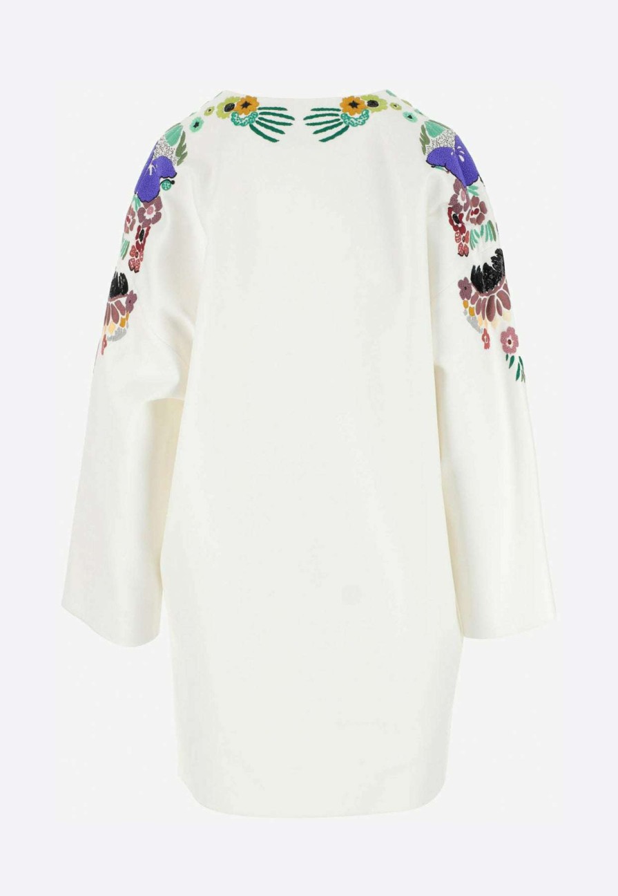 Dresses * | Valentino World Arazzo Embroidered Kaftan Dress In Double Splittable Gabardine- Delivery In 3-4 Weeks White