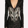 Dresses * | Balmain Embroidered Mini Dress Black