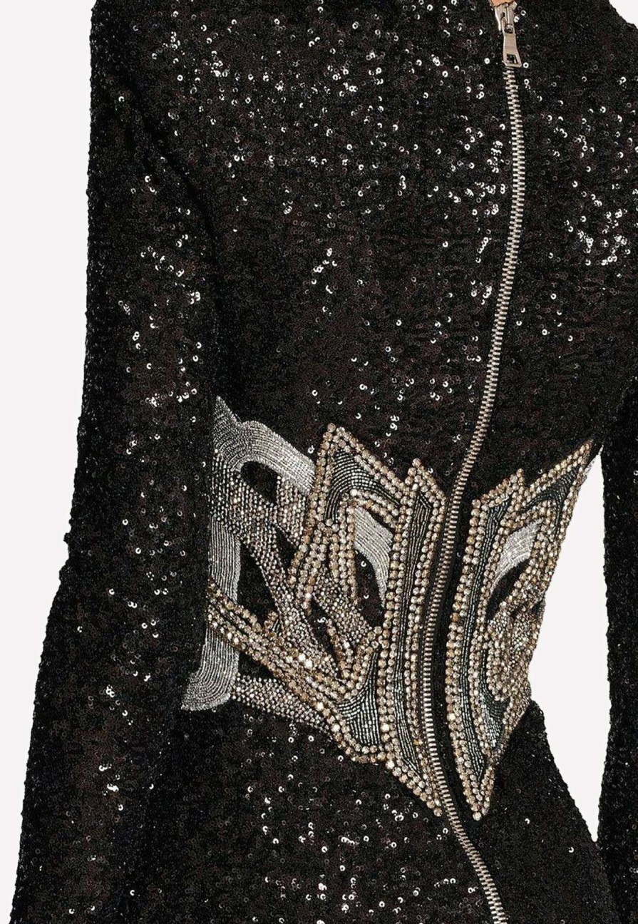 Dresses * | Balmain Embroidered Mini Dress Black