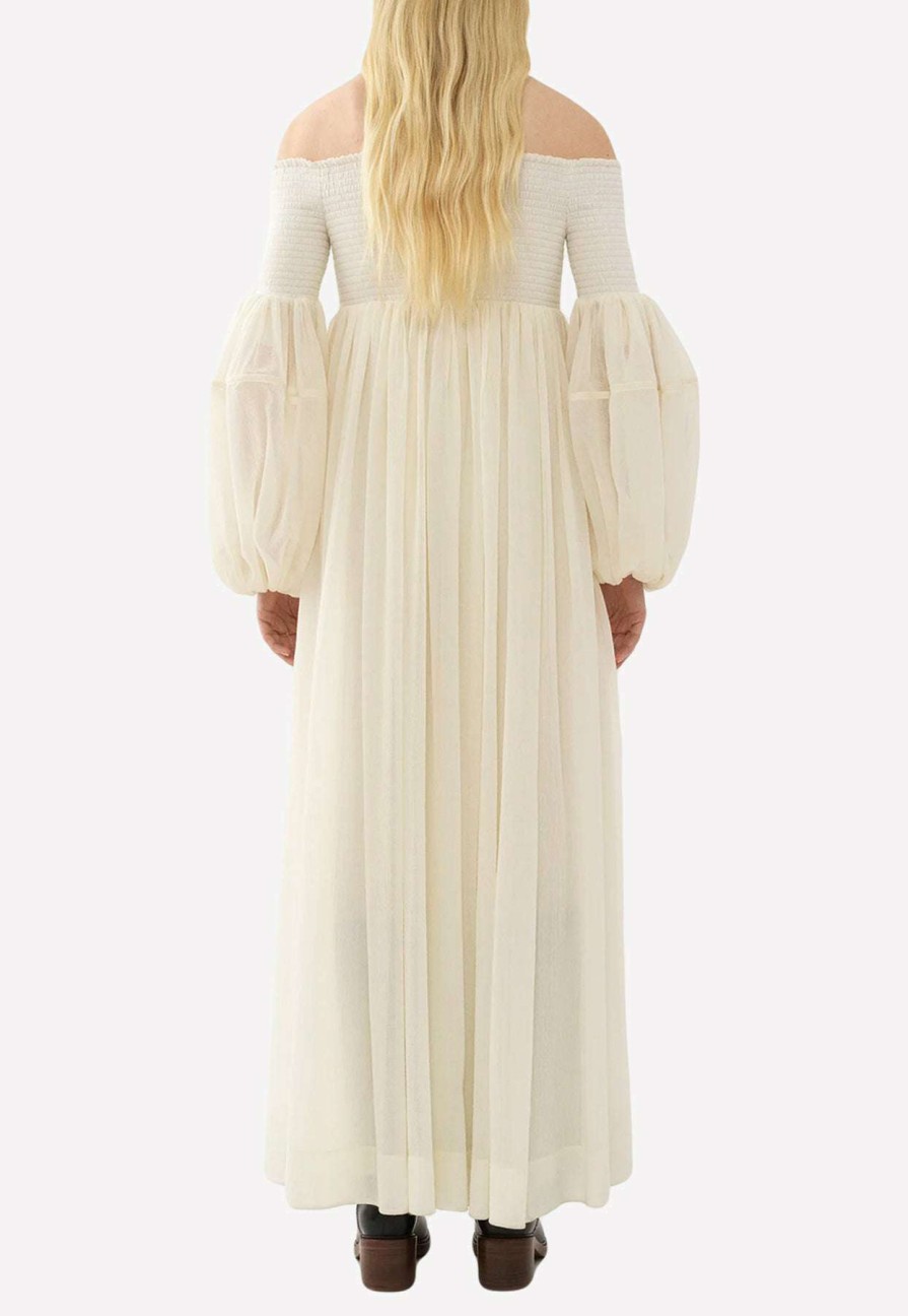 Evening * | Chloe Off-Shoulder Wool Maxi Dress Off-White