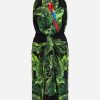 Evening * | Dolce & Gabbana Tropical Jungle Print High-Neck Midi Dress Multicolor