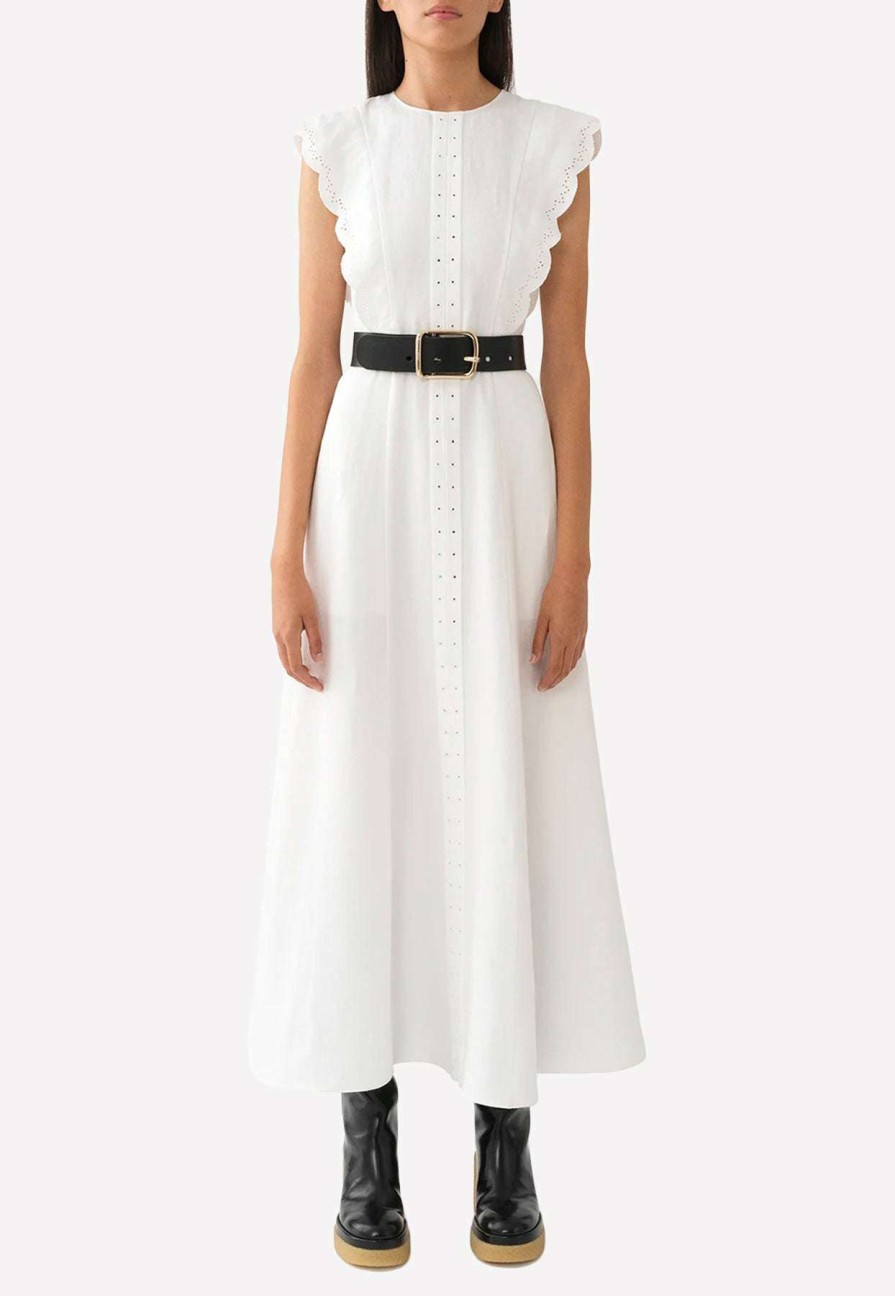 Dresses * | Chloe Embroidered Flared Maxi Dress White