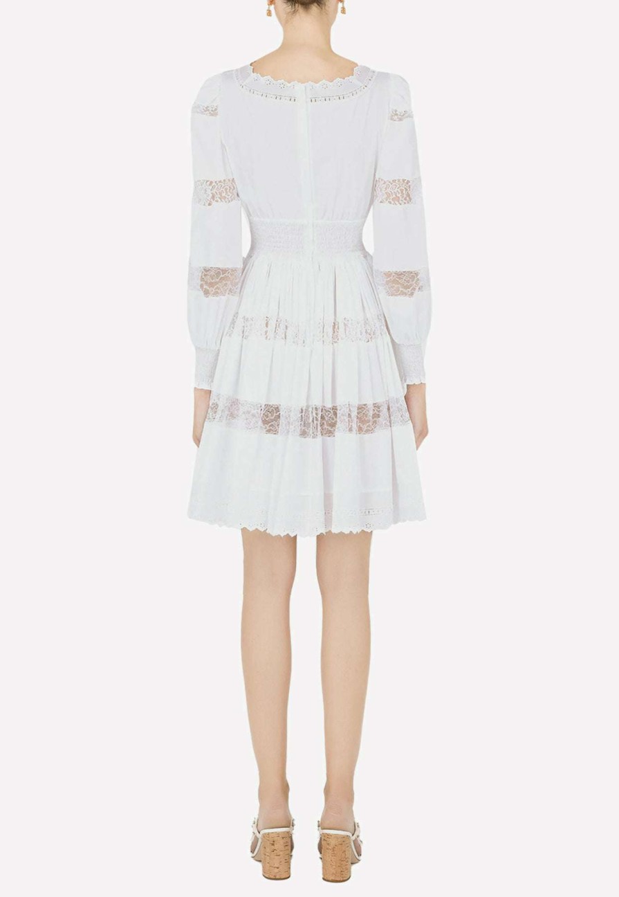 Evening * | Dolce & Gabbana Poplin Mini Dress With Lace Details White