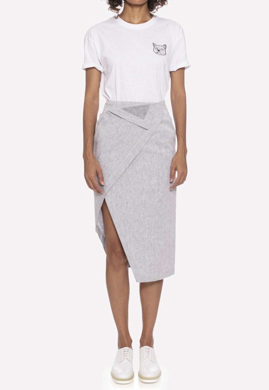 Skirts * | Dawei Linen Wrap Skirt With Slit Gray