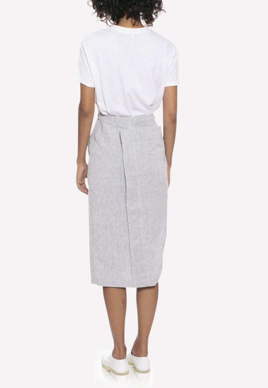 Skirts * | Dawei Linen Wrap Skirt With Slit Gray