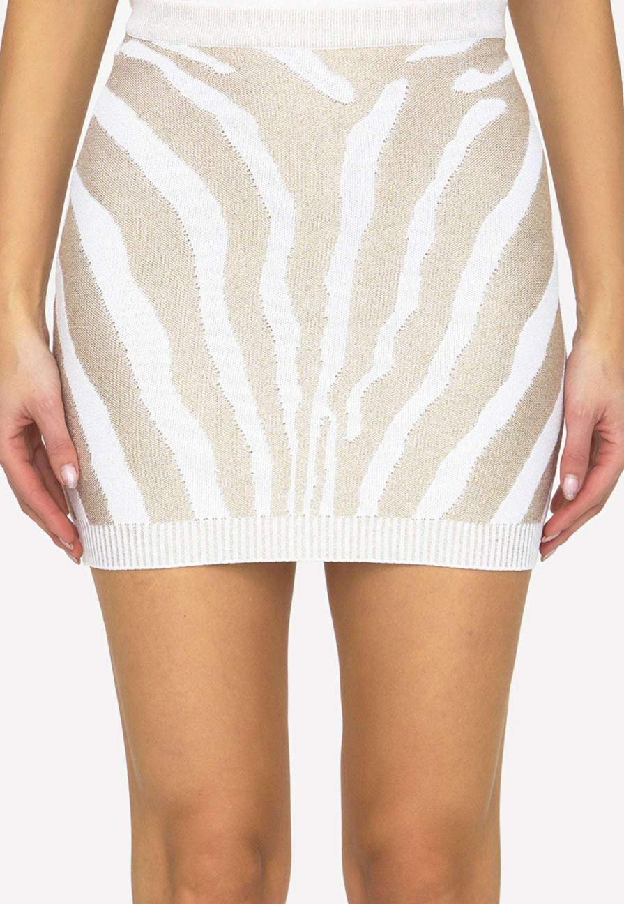 Skirts * | Balmain Zebra Knit Mini Skirt White